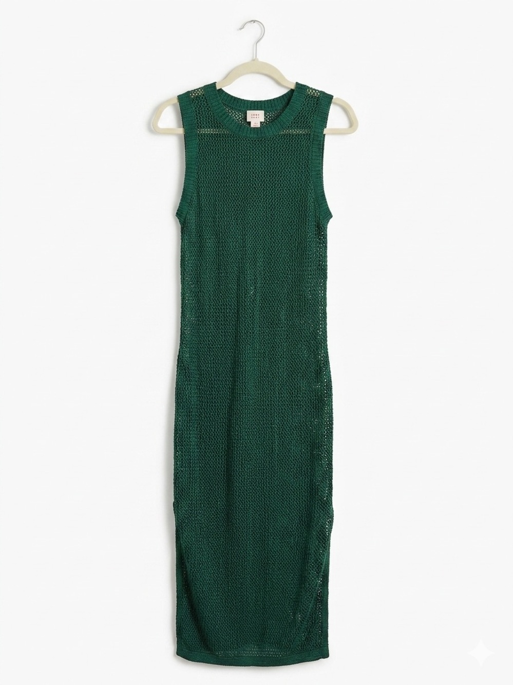 Sz s A NEW DAY EMERALD GREEN METALLIC CROCHET MIDI MERMAID DRESS COVER UP